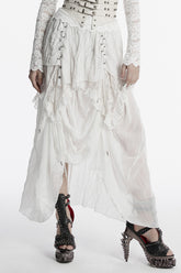 White Ruffle Stitching Lace Lace-Up High/low Women's Gothic Skirt